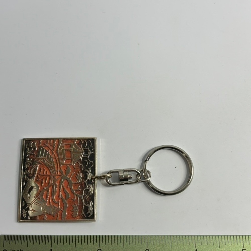 Vintage West Germany Charm Ornate‎ Enamel Square on Keychain